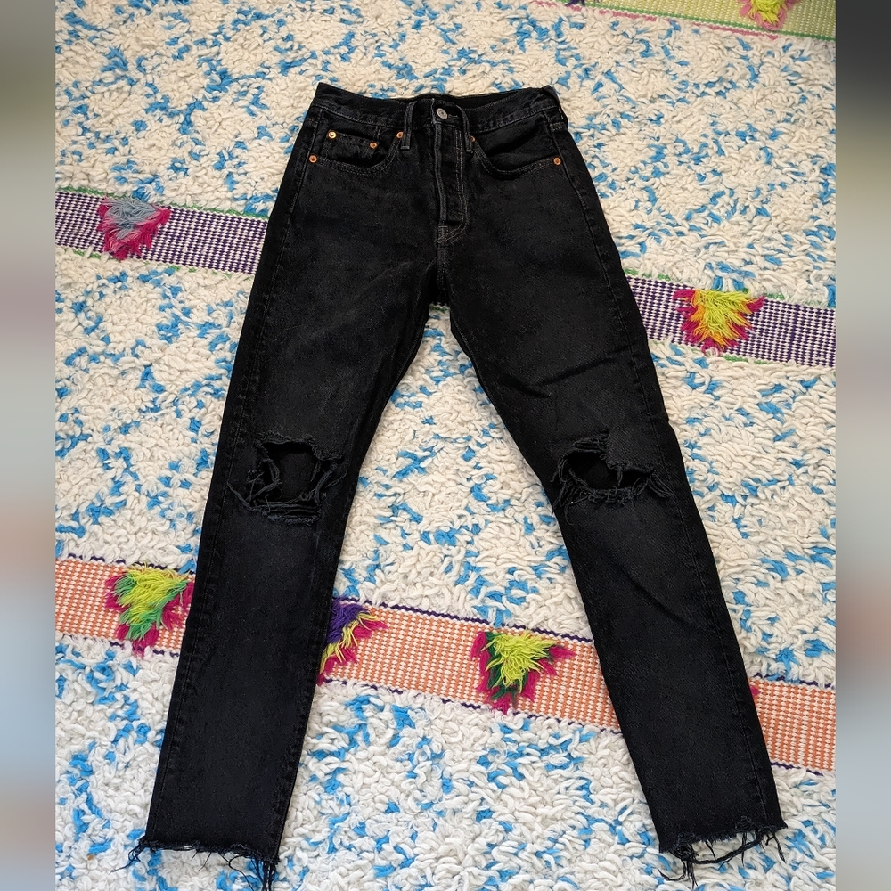 Levi's 501 distressed black straight jeans